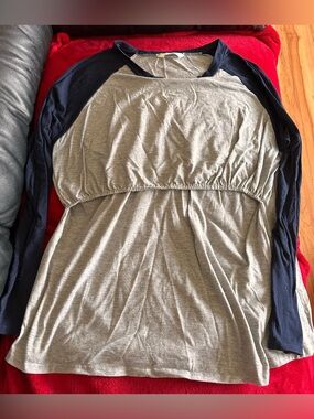 Gray & Navy Raglan Nursing Top and Pants Set